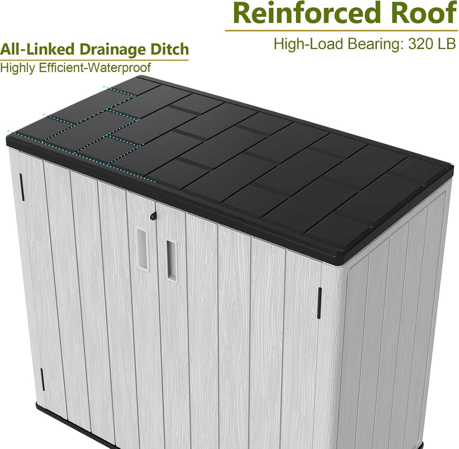 ZZM 37 Cu.ft Outdoor Storage Shed with Floor HDPE Double-Wall Resin Sheds Outdoor Storage, Lockable Weatherproof Storage Cabinet Fit for Garden Tools, Garage can, Bike, Patio Furniture, Grey