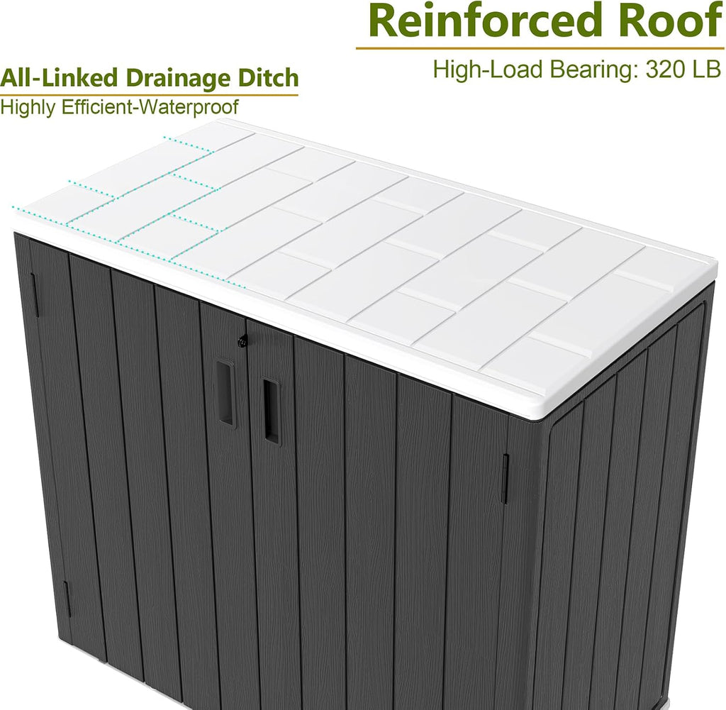 ZZM 37 Cu.ft Outdoor Storage Shed with Floor HDPE Double-Wall Resin Sheds Outdoor Storage, Lockable Weatherproof Storage Cabinet Fit for Garden Tools, Garage can, Bike, Patio Furniture, Black