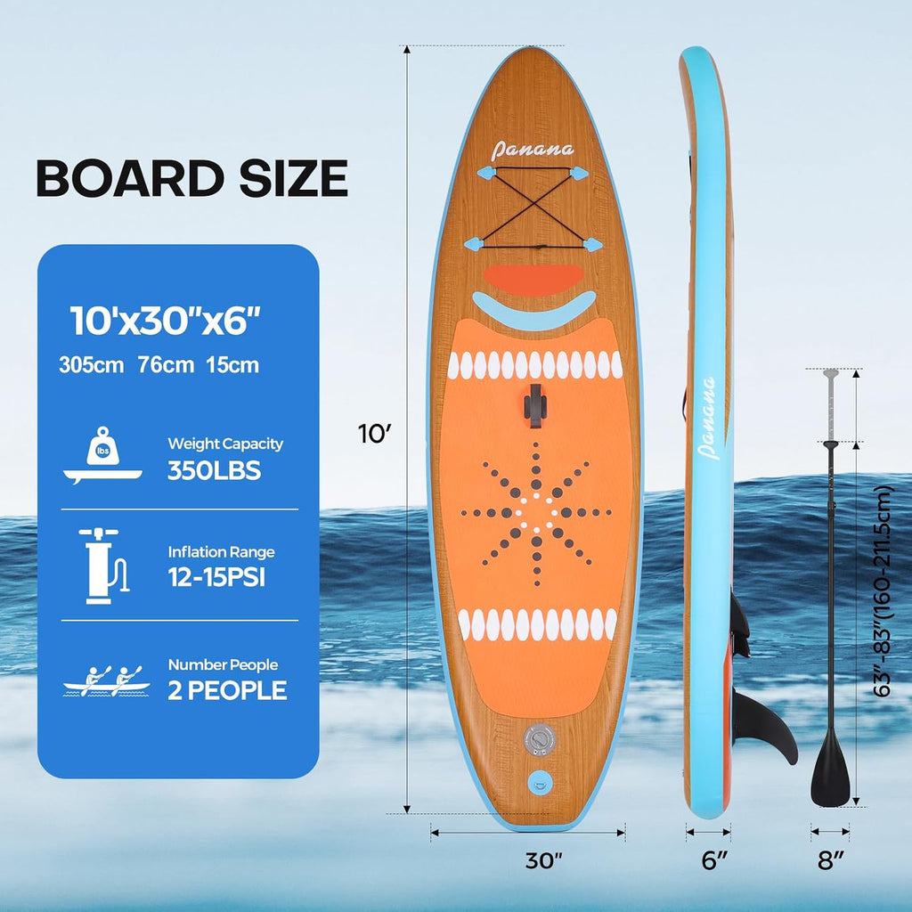 Panana Inflatable Stand Up Paddle Board 10'/10'8''x30''/32''x6'' iSUP Non-Slip Deck Paddleboard for Adults Beginners Youth, with Paddle Pump Fins Leash Backpack