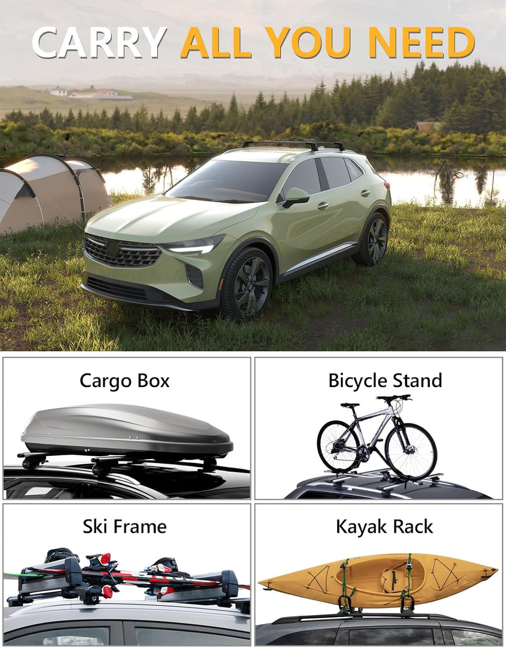 Tuyoung 300lbs Roof Rack Cross Bars Compatible with Buick Envision 2021-2026 (with Flush Side Rails), Lockable Aluminum Roof Rails Crossbars Bars Rooftop Cargo Carrier Luggage Black