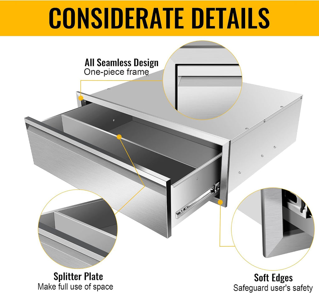 Outdoor Kitchen Drawers, 30W x 10H x 23D Stainless Steel Flush Mount BBQ Single Drawer for Outdoor Kitchen Island, or Patio Grill Station