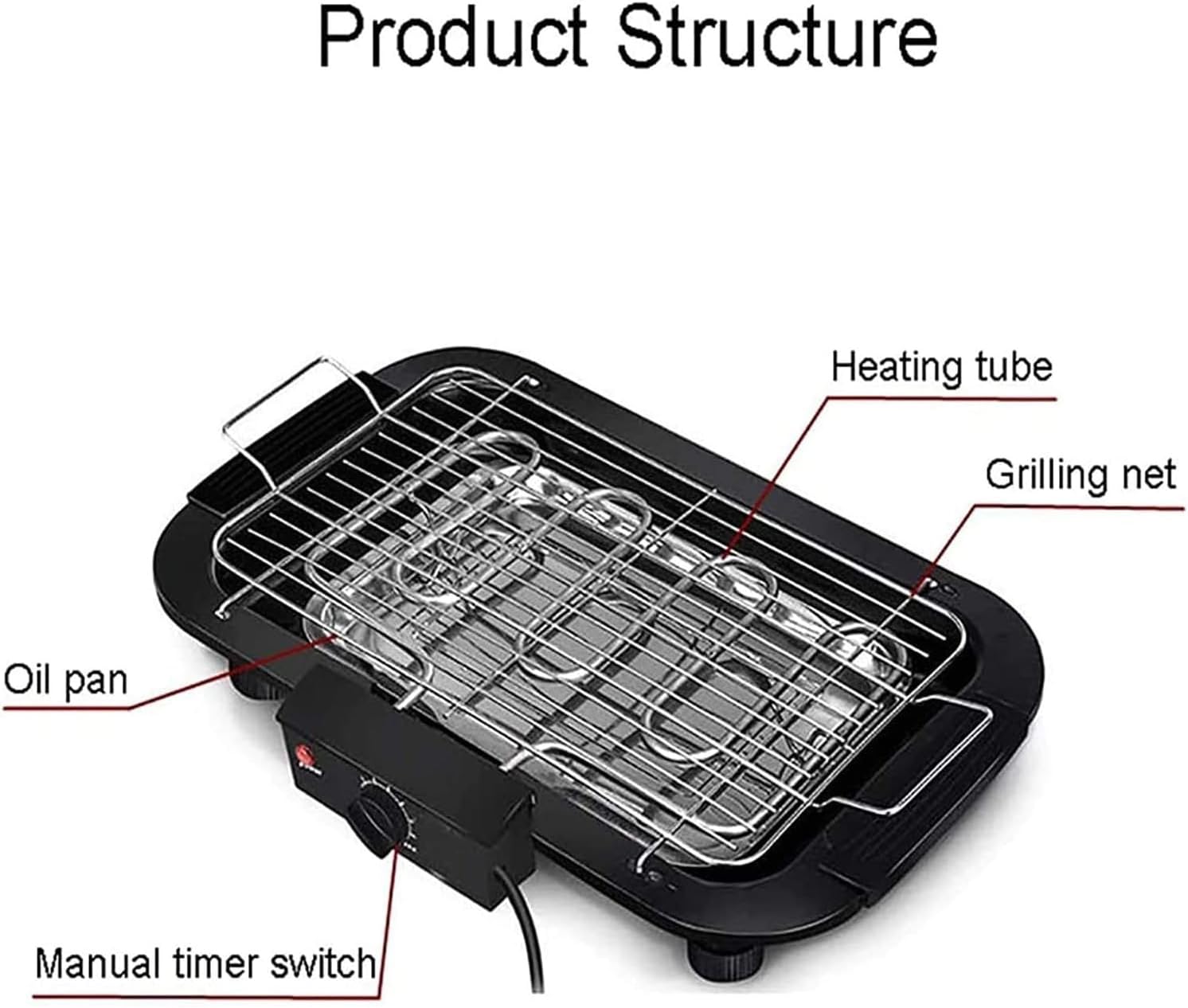 Indoor Electric Barbecue Grill, Portable Korean BBQ Griddle Stove with Rack & Removable oil Tray, Knob Control Temperature, for Household Dinner and Entertainment Party, Fit 2-5 People Use