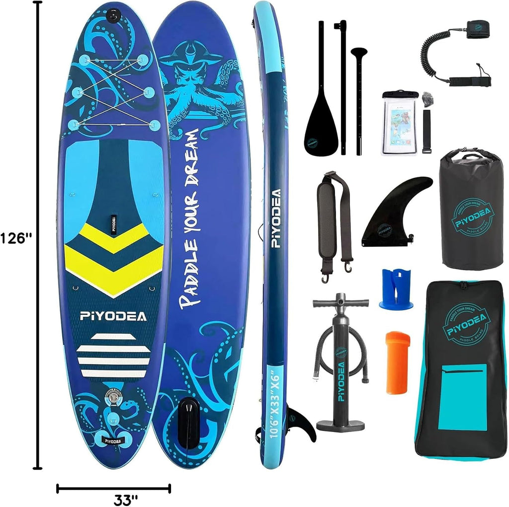 Paddle Boards for Adults, 10'6'/11'/11'6' Inflatable Paddle Board, Super Non Slip Eva, Stand Up Paddle Board with Removable Fins, Adjustable Paddle, Pump, Shoulder Strap, Leash, Standing Boat