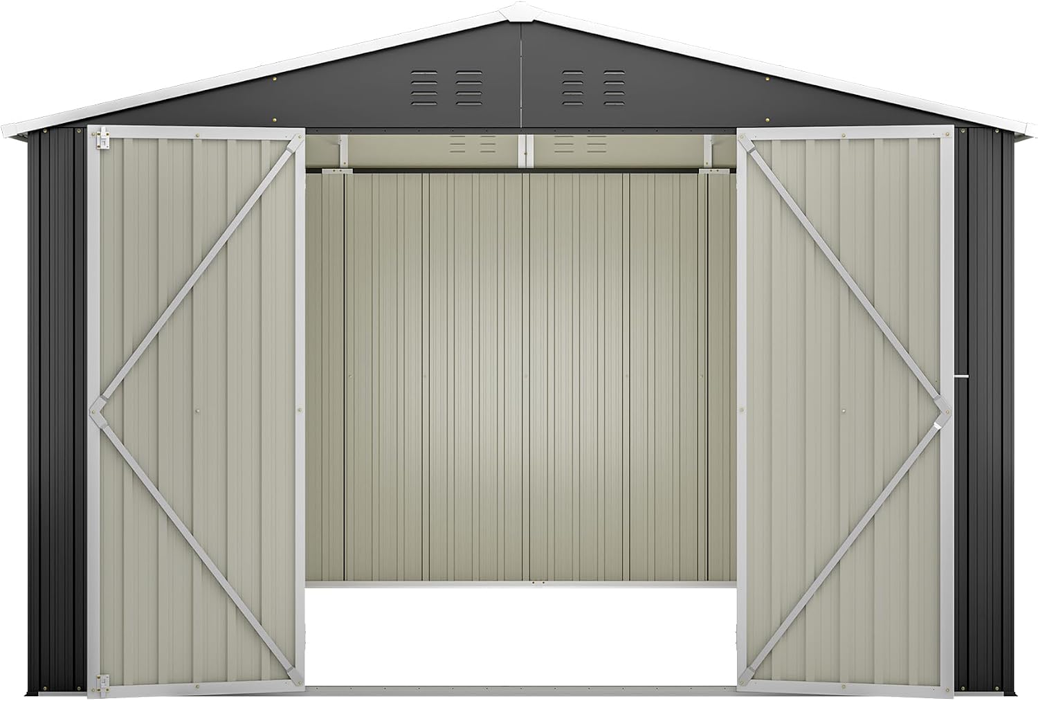 YOPTO 10x10 FT Outdoor Storage Shed,Large Metal Tool Sheds with Updated Frame Structure and Lockable Doors, Garden Shed for Backyard Patio Lawn, Black