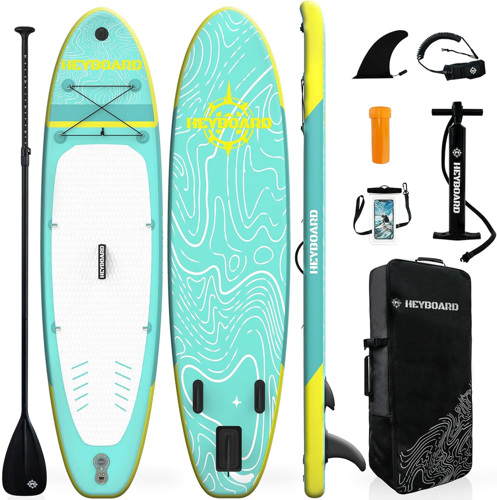 HEYBOARD Inflatable Stand Up Paddle Board 10'6'×32'×6' Standup Paddleboard with Premium SUP Accessories & Backpack, Non-Slip Deck, Waterproof Bag, Leash, Paddle, Hand Pump