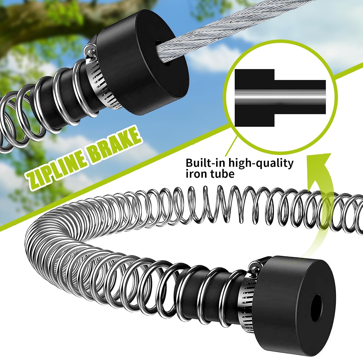 TRSMIMA Zipline Backyard Kit - 76ft Zip line Zipline Trolley Steel Spring Brake System