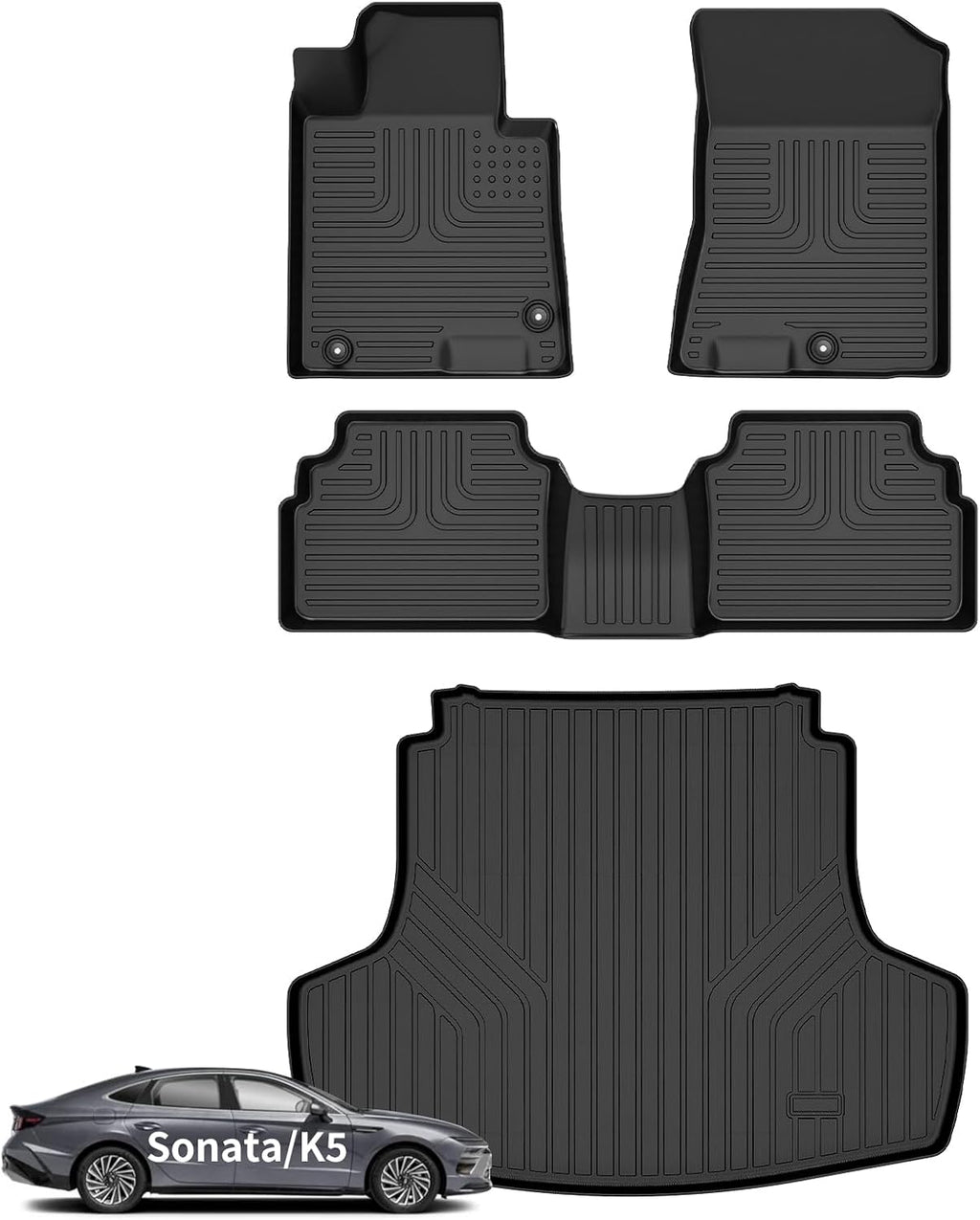 Wayhigh® Floor Mats & Cargo Liner for 2020-2026 Hyundai Sonata/Sonata Hybrid or 2021-2026 Kia K5 (Only FWD Models), All Weather TPE Waterproof Heavy Duty, Floor Mats Custom Fit for Sonata Accessories