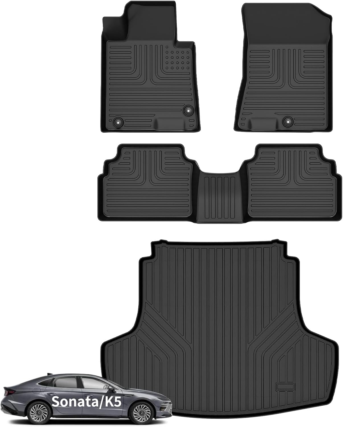 Wayhigh® Floor Mats & Cargo Liner for 2020-2026 Hyundai Sonata/Sonata Hybrid or 2021-2026 Kia K5 (Only FWD Models), All Weather TPE Waterproof Heavy Duty, Floor Mats Custom Fit for Sonata Accessories