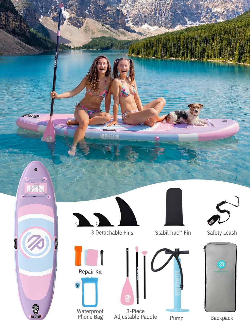 Niphean（Ultra-Light） Inflatable Paddle Board with StabilTrac Fin and Durable SUP Accessories, 10' Stand Up Paddle Boards for Adults & Youth, Versatile Yoga Paddle Board, Gift Ideas