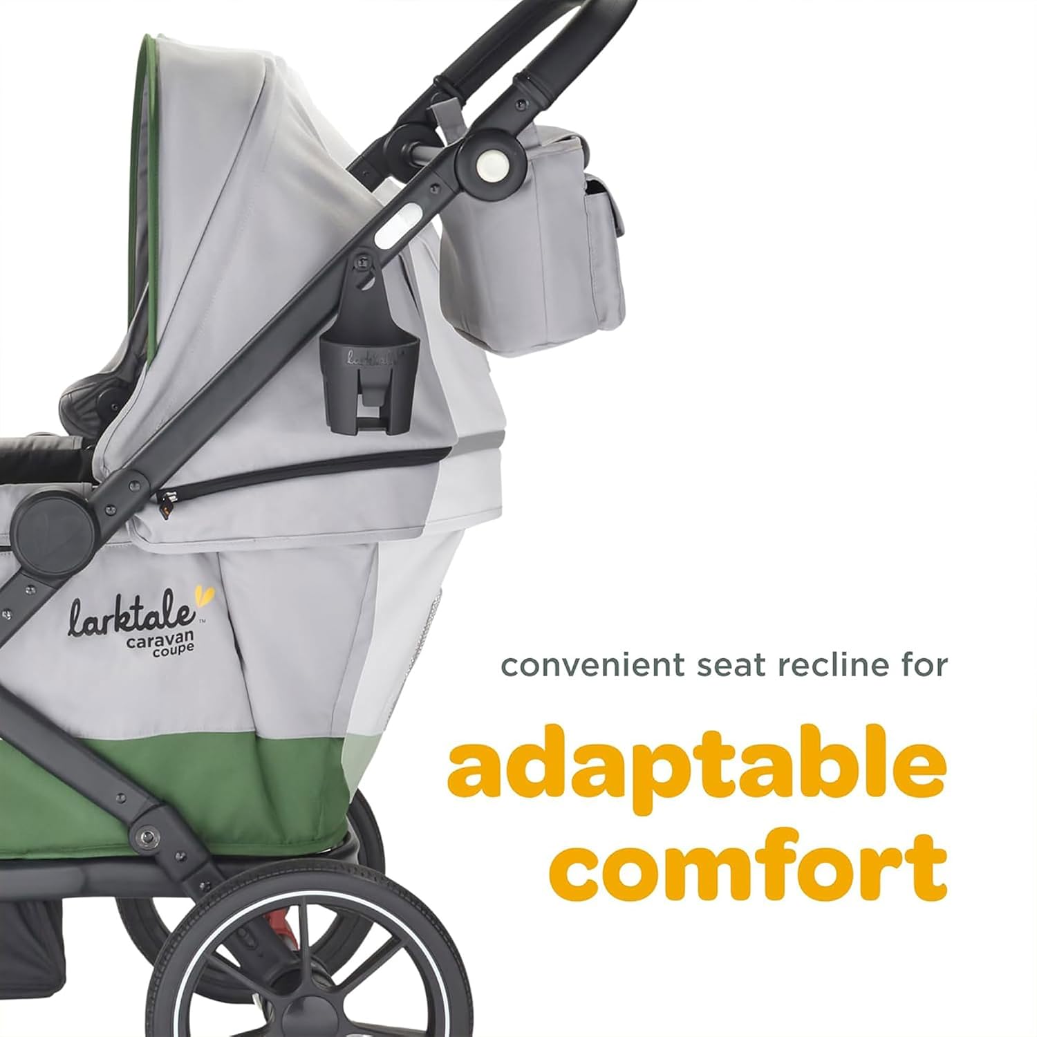 Larktale Caravan Coupe V2, Compact Stroller Wagon with Reclining Seats for 2 Kids, Gray/Green