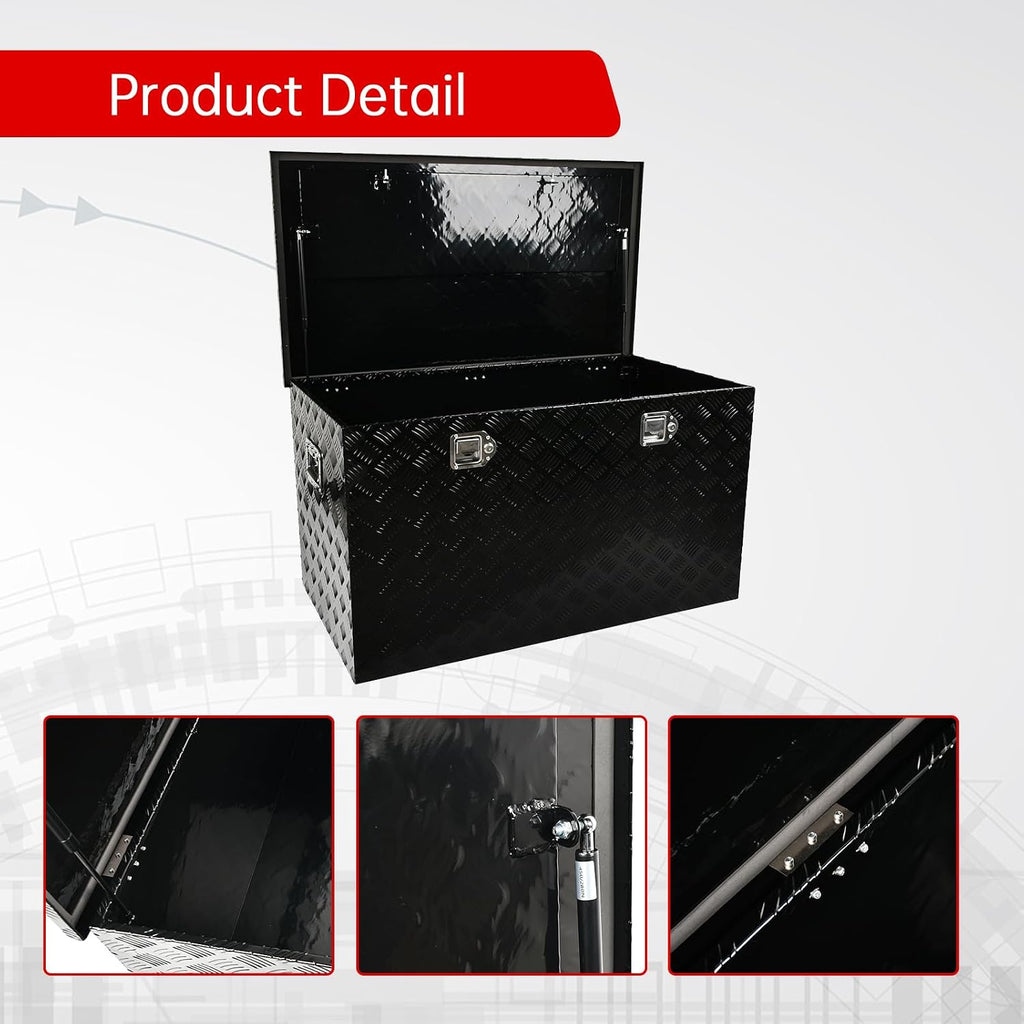 44''Inch Aluminum Truck Tool Box Truck Bed Toolbox Truck Trailer Chest Box Trailer Underbody Storage Organizer Waterproof Square Storage Organizer w/Lock & Keys Black(‎44' x24''x24'')