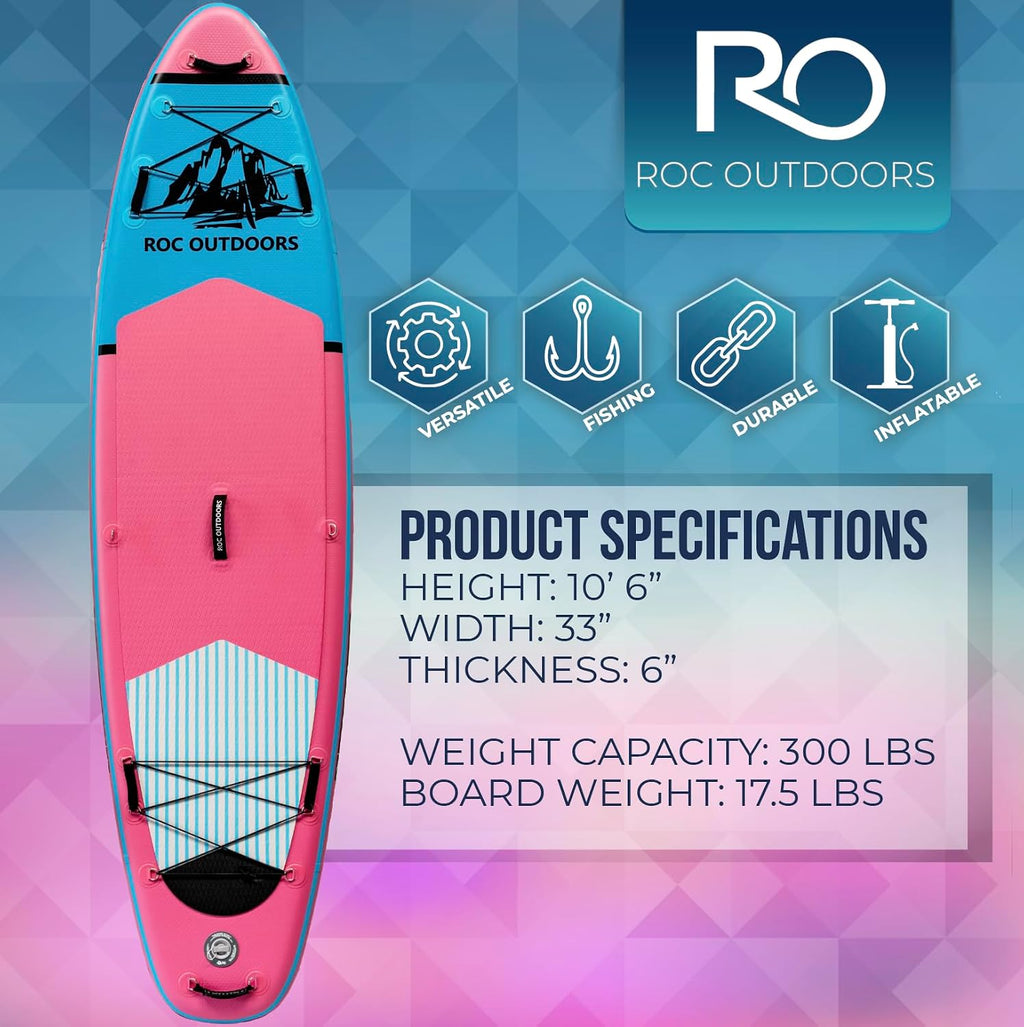 Roc Inflatable Stand Up Paddle Board 10' 6' with Premium SUP Paddle Board Accessories, Wide Stable Design, Non-Slip Comfort Deck for Youth & Adults