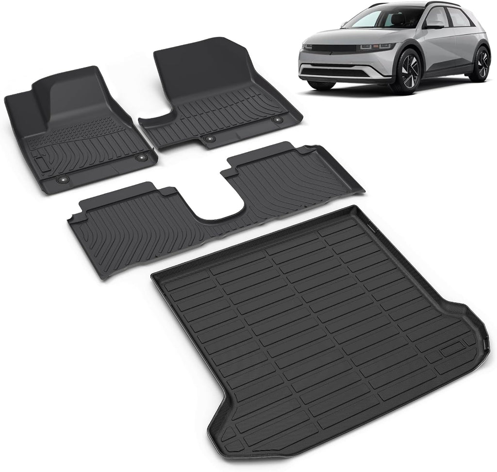 All Weather Car Floor Mats & Cargo Liner Set Fit for Hyundai Ioniq 5 Movable Console 2025-2026 (Limited Models) Floor Liners Trunk Liner Ioniq 5 Cargo Mat Accessories Black