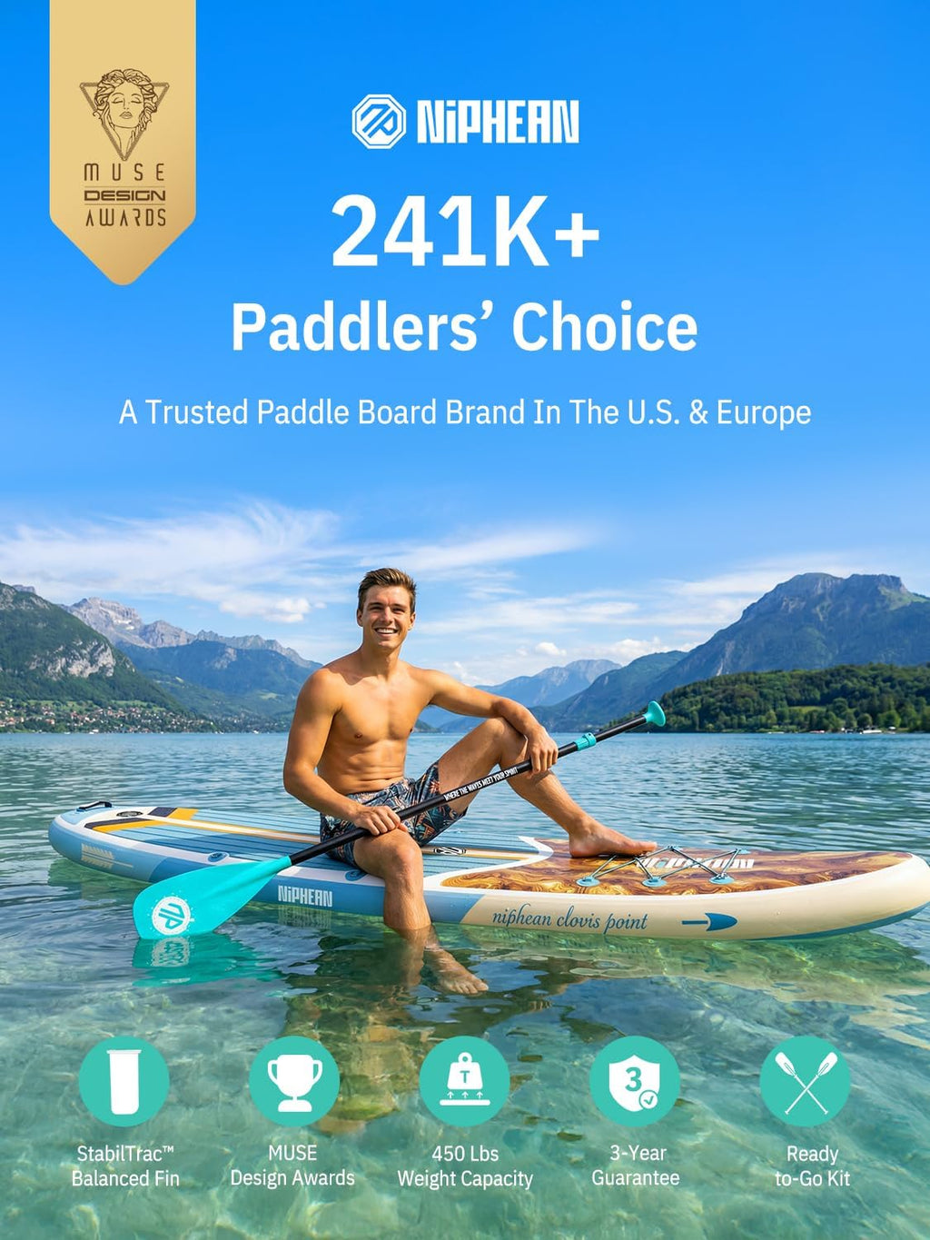 Niphean Inflatable Stand Up Paddle Board with SUP Accessories, Anti-Slip EVA Deck, 10'6'' Inflatable Paddle Boards for Adults & Youth of All Skill Levels