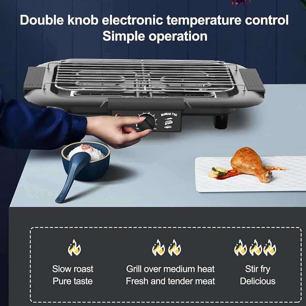 2000W Electric BBQ Grill, Smokeless Non-Stick Table Top Griddle with Removable Drip Tray, 7 Levels Temp Adjustable, Non-Stick Coating Structure and Easy to Clean, for Family Dinner, Party