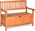 HAPPYGRILL Outdoor Storage Bench Wooden Deck Box with Removable Dustproof Liner, 33 Gal Wood Storage Loveseat Seating Furniture for Courtyard Garden Poolside
