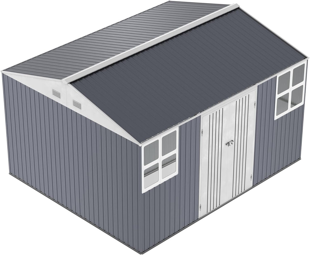 WACASA 12x10 FT Metal Shed Heavy-Duty | Military-Grade 20-Gauge Reinforced Frame with Powder Coating | 50 PSF Snow Load & 120 MPH Wind Rated | Tiny House Skylight Building