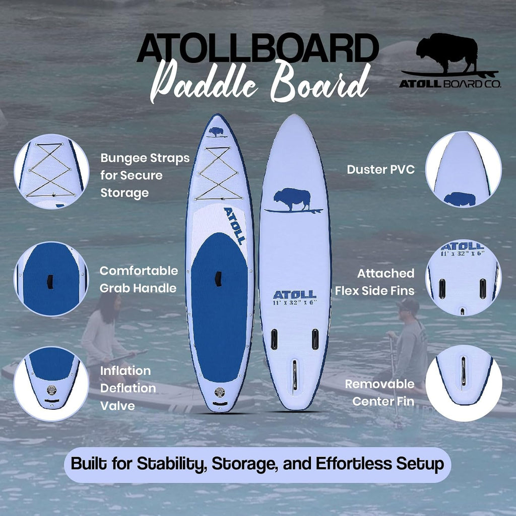 Atoll Inflatable Paddle Board with Premium SUP Stand Up Paddle Board Accessories & Back Pack, Non-Slip Comfort Deck for Unisex Adult