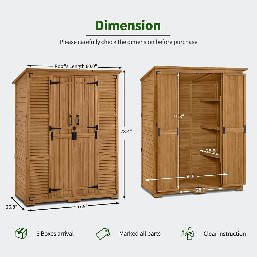 Macrout Large Outdoor Storage Cabinet with 6 Shelves (4.8 x 2.2 x 6.5 ft), Outside Storage Shed with Lock, Wooden Garden Shed for Yard Patio Lawn, 1738 (Natural)
