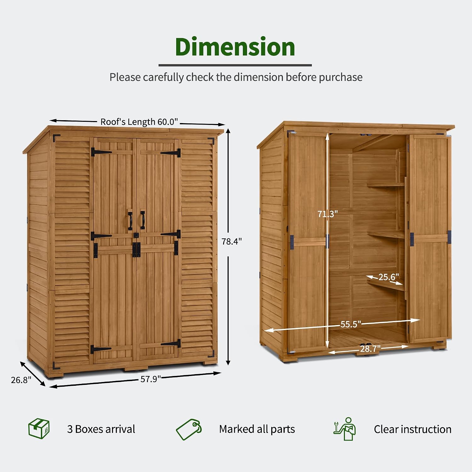 Macrout Large Outdoor Storage Cabinet with 6 Shelves (4.8 x 2.2 x 6.5 ft), Outside Storage Shed with Lock, Wooden Garden Shed for Yard Patio Lawn, 1738 (Natural)