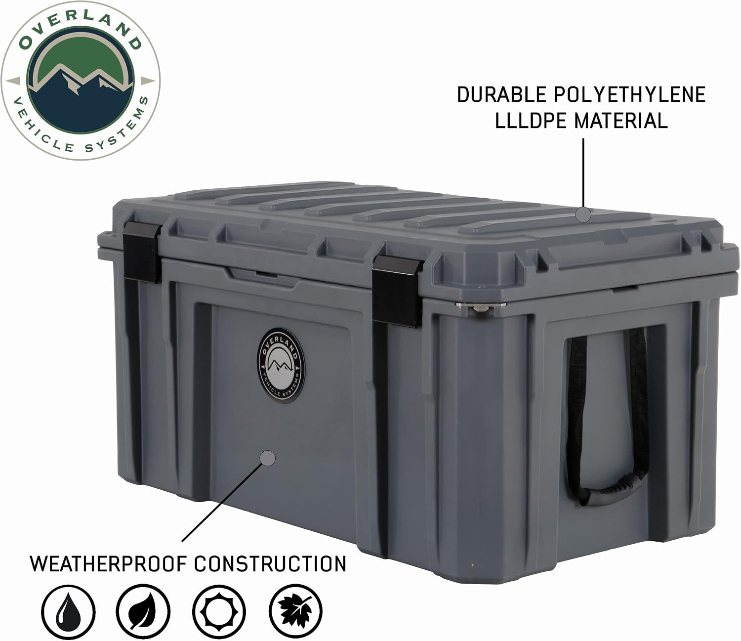 Overland Vehicle Systems 40100031 Dark Gray 169 QT Dry Box Storage with Wheels, Drain, and Bottle Opener | Waterproof Seal | Heavy-Duty Latches and Nylon Handles | Keeps Gear Safe, Dry and Organized