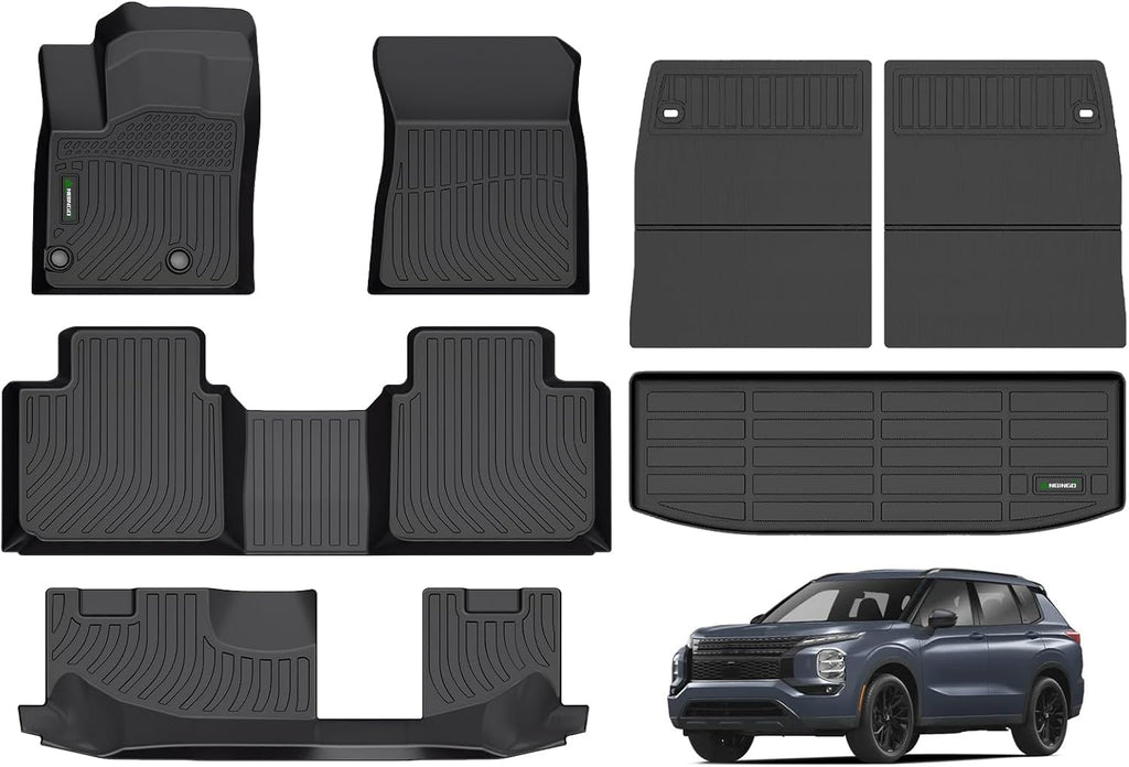 ANBINGO® Floor Mats & Backseat Cargo Liner for Mitsubishi Outlander 2022-2024 2025 (Not PHEV/Not Sport) Custom Fit Full Set, All Weather Car Accessories (Velcro Tape Fixed Backseat)