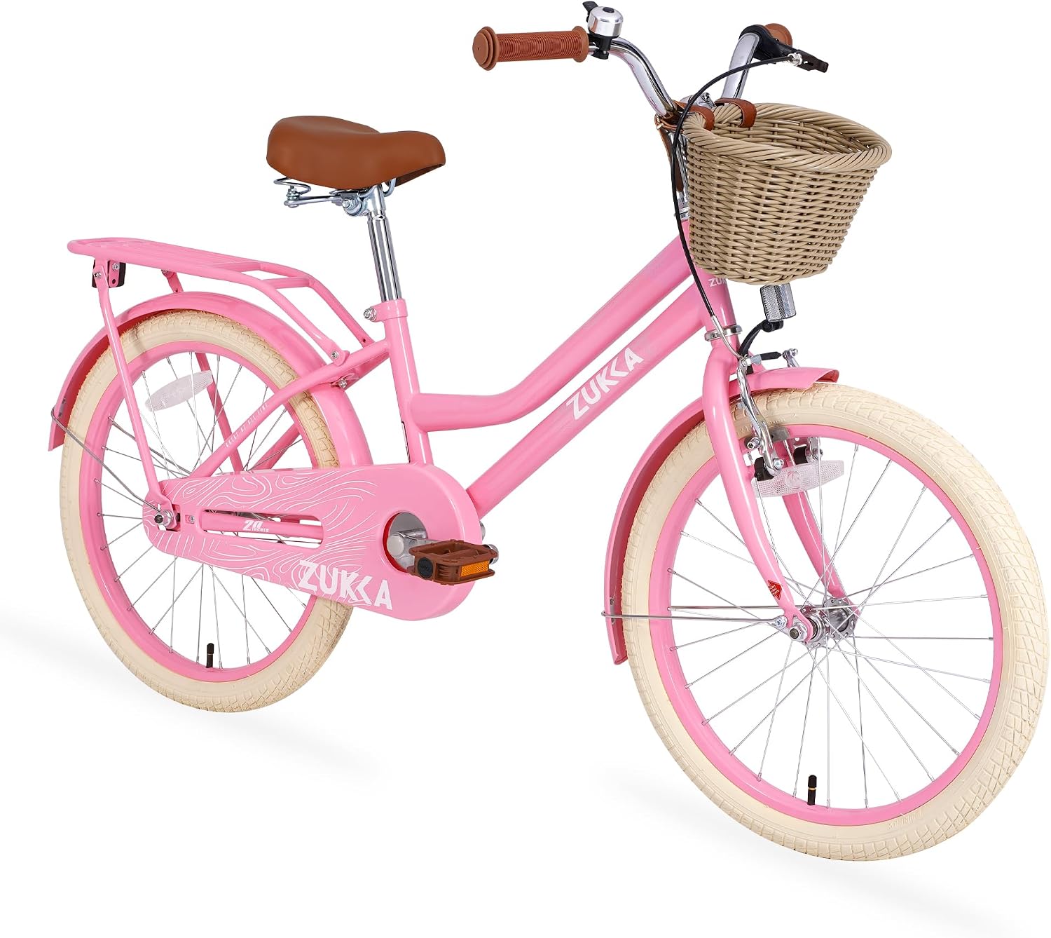 20'/24' Inch Girls Cruiser Bike 1-Speed Hybrid City Bicycle for Youth 7-10+ Years Old with Wicker Basket & Rear Rack，Kids Cycle Bikes，Hand&Pedal Brake，Steel Frame，Multiple Colors