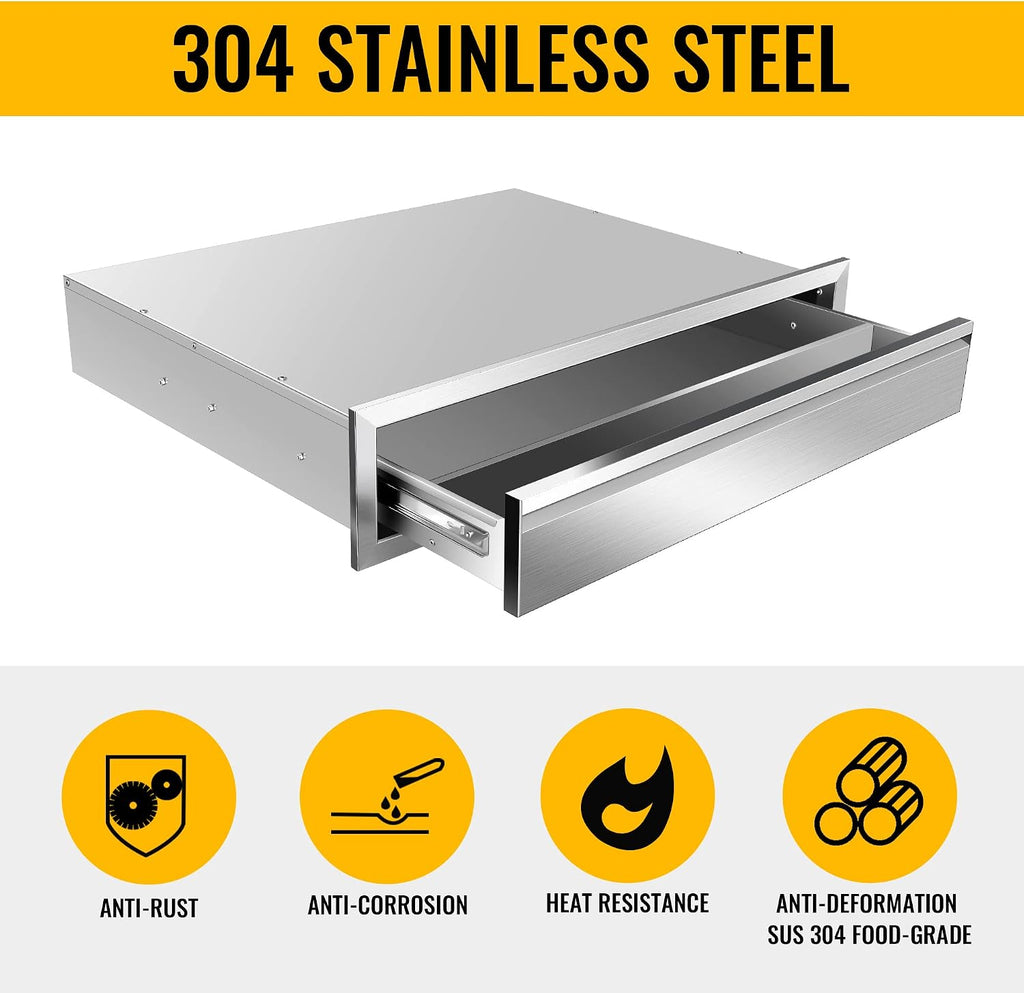 Outdoor Kitchen Drawers, 30W x 6.5H x 23D Inch Stainless Steel Flush Mount BBQ Single Drawer for Outdoor Kitchen Island, or Patio Grill Station