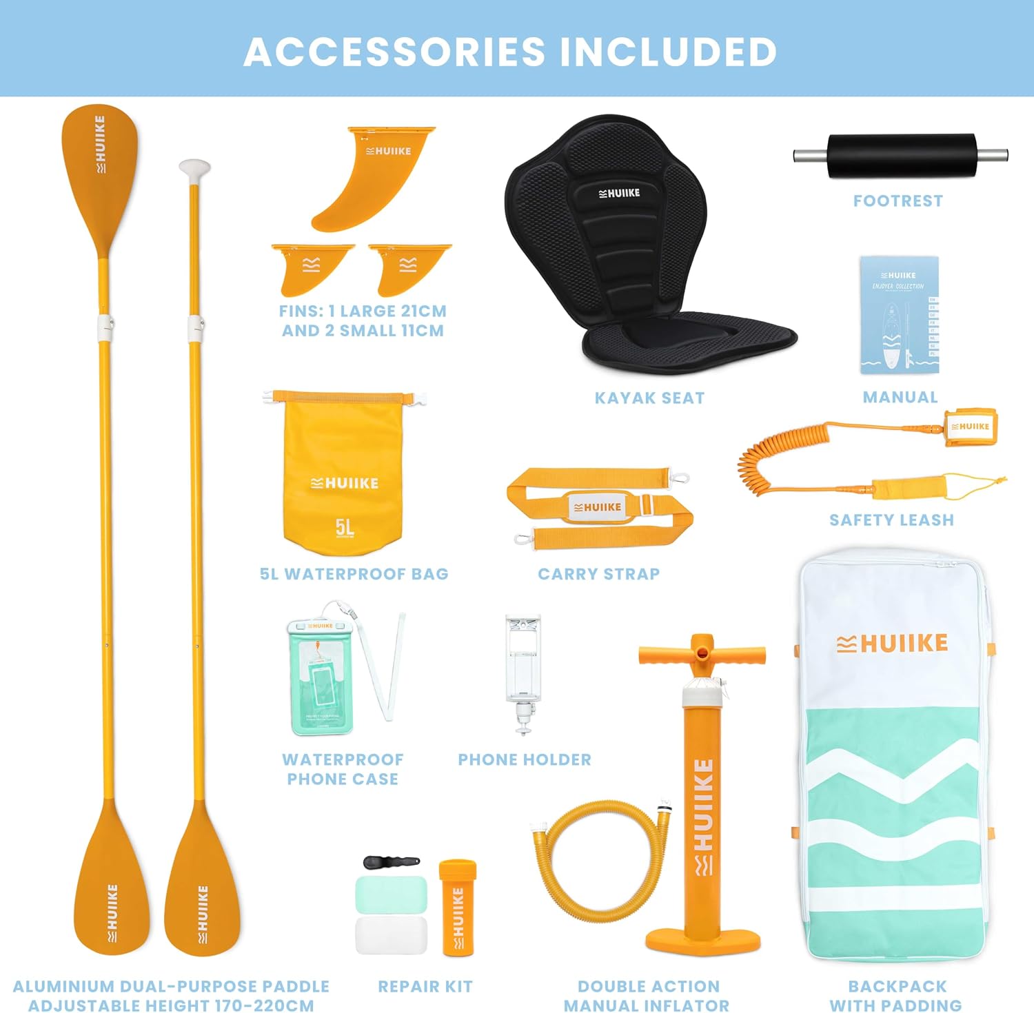HUIIKE Inflatable Paddle Board for Adults with Accessories Included, Oar, Fins, Pump. Stand Up Paddleboard Great Stability and Resistance. 10' x 33' x 5.9', Maximum Load 286 lb