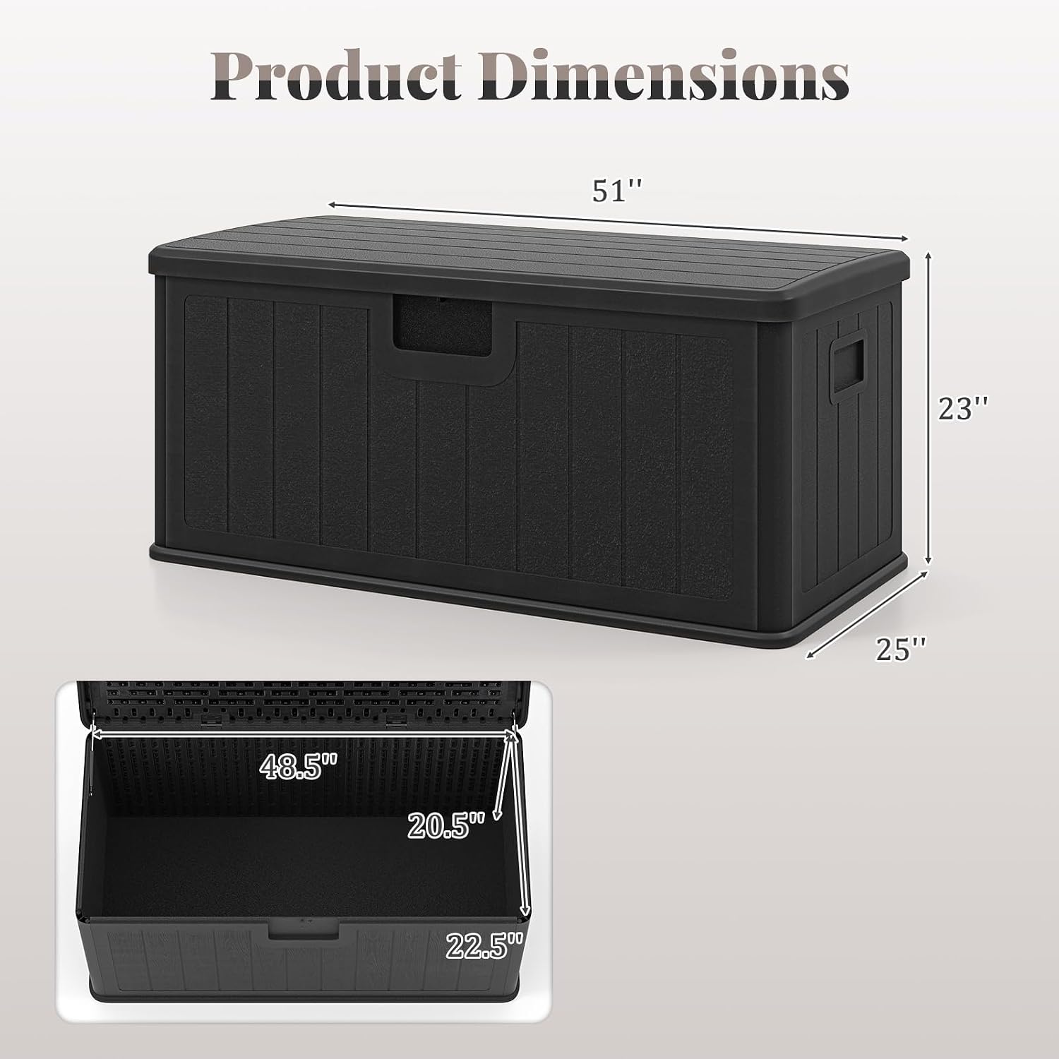 HAPPYGRILL Outdoor Storage Deck Box with Lockable Design & Gas Strut, Handle, 100 Gallon HDPE Patio Storage Organizer for Lawn Backyard Poolside (Black)