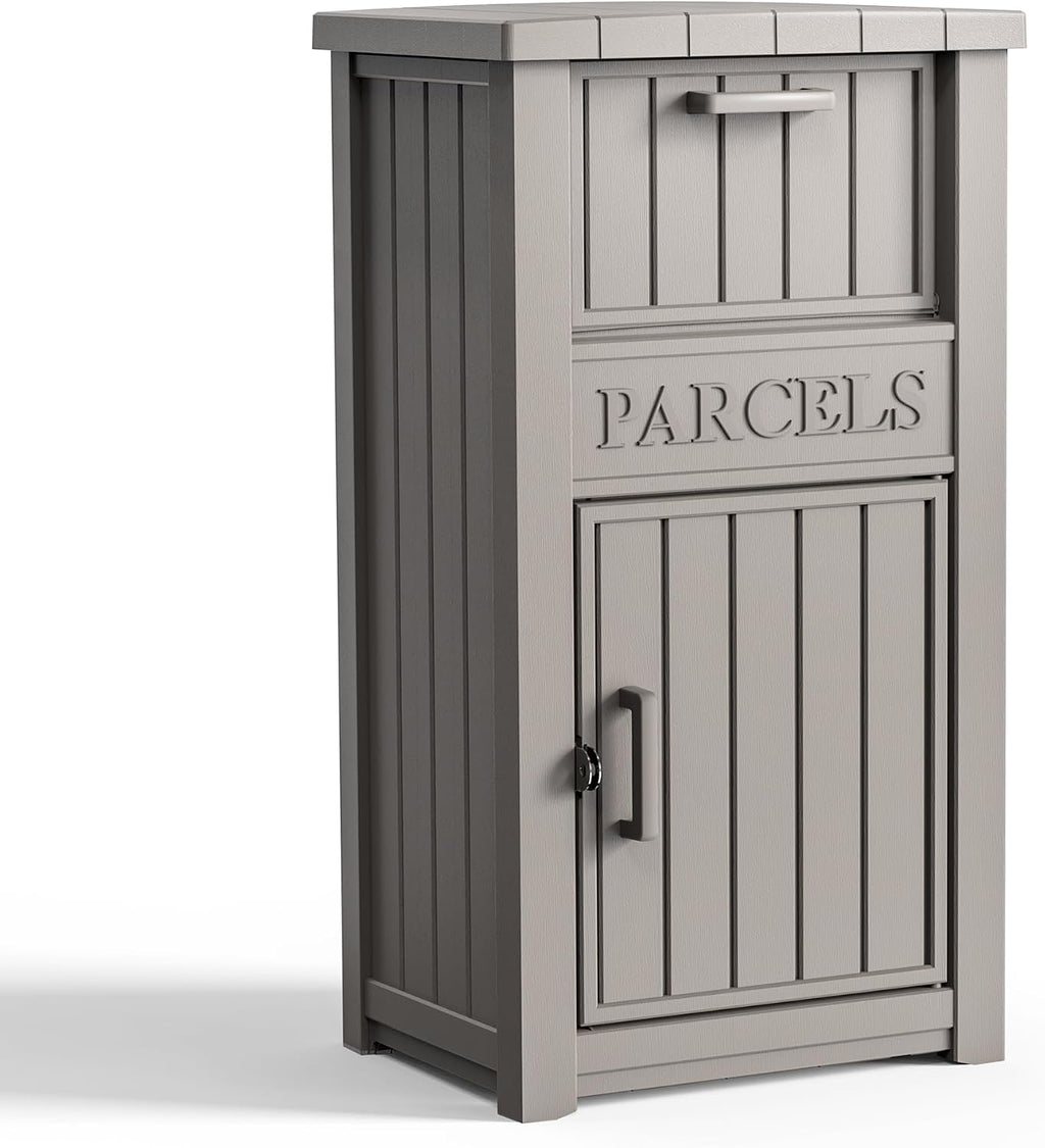 Large Package Delivery Boxes for Outside Waterproof Parcel Drop Storage Box UV Resistant Resin Lockable Secure for Outdoor Porch Patio (Grey)