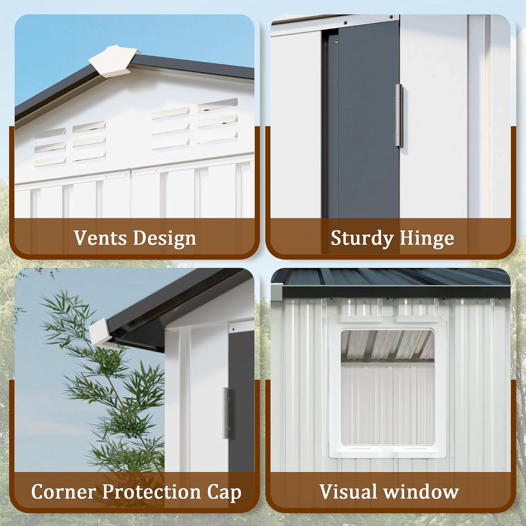 8x5.7x6FT Storage Shed, Outdoor Galvanized Steel Garden Shed with Lockable Door & Window, Waterproof Metal Tool Storage for Garden, Backyard, Patio, Lawn