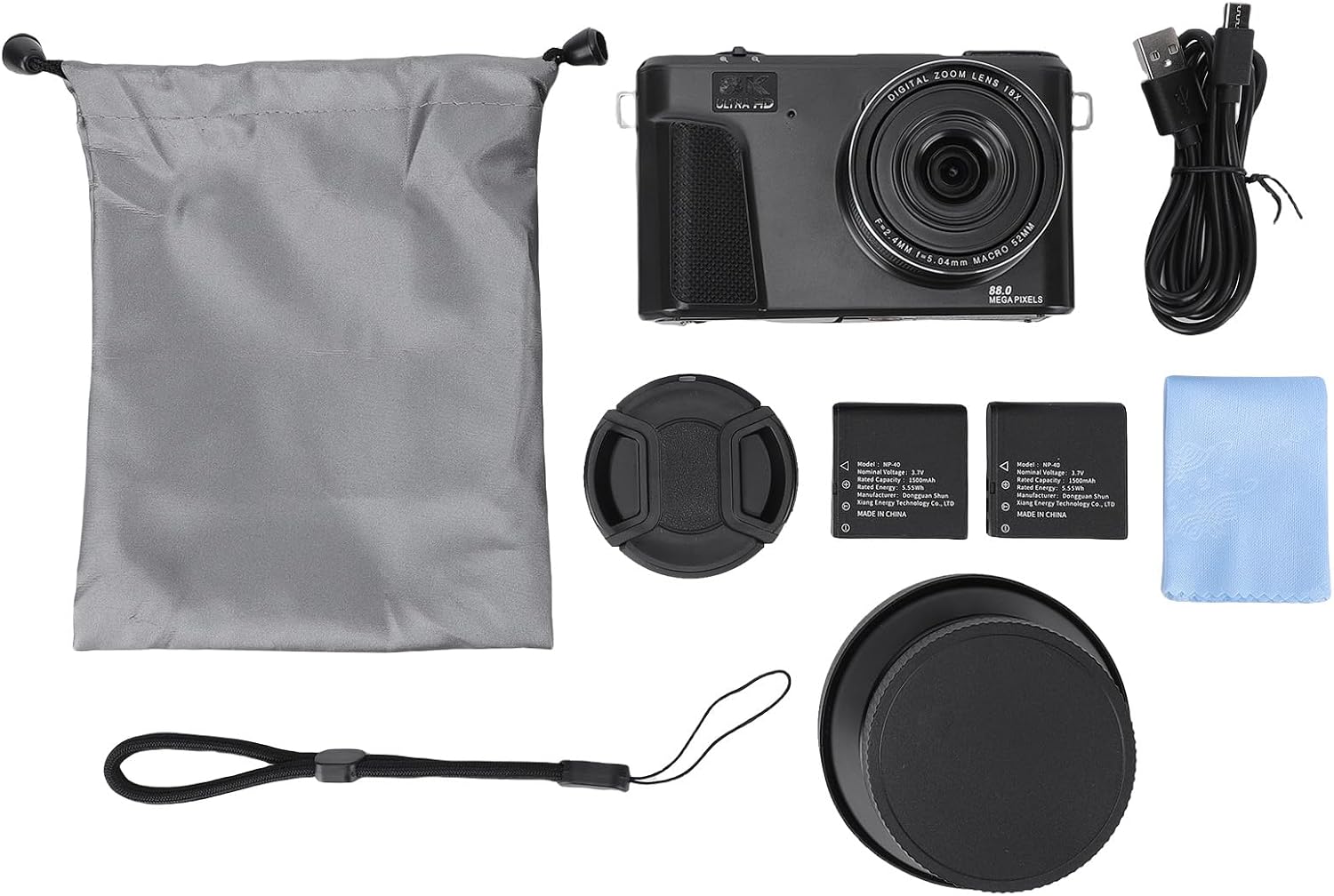 PUSOKEI 8K Digital Camera for Photography, 88MP Vlogging Camera with 3' 180 Flip Screen, 18X Zoom, Autofocus, Wide Angle Lens, WiFi Mirrorless Cameras with 32GB Card, 2 Batteries (Black)