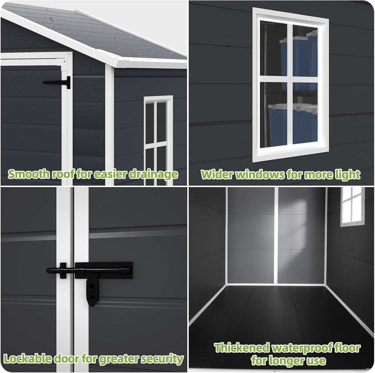 YOFE Outdoor Storage Shed 6x4.4FT, Resin Shed Plastic with Floor for Garden Tool,Waterproof Outdoor Resin Storage,Lockable Doors for Patio,Yard,Lawn (Darkgray 6x4)