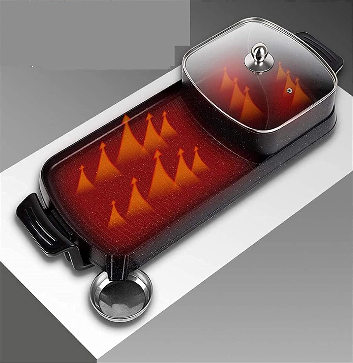 Korean BBQ Grill Smoke-Free Multi-Function Electric Grill Pan With Hot Pot 2 In 1,Household Nonstick Electric Griddle