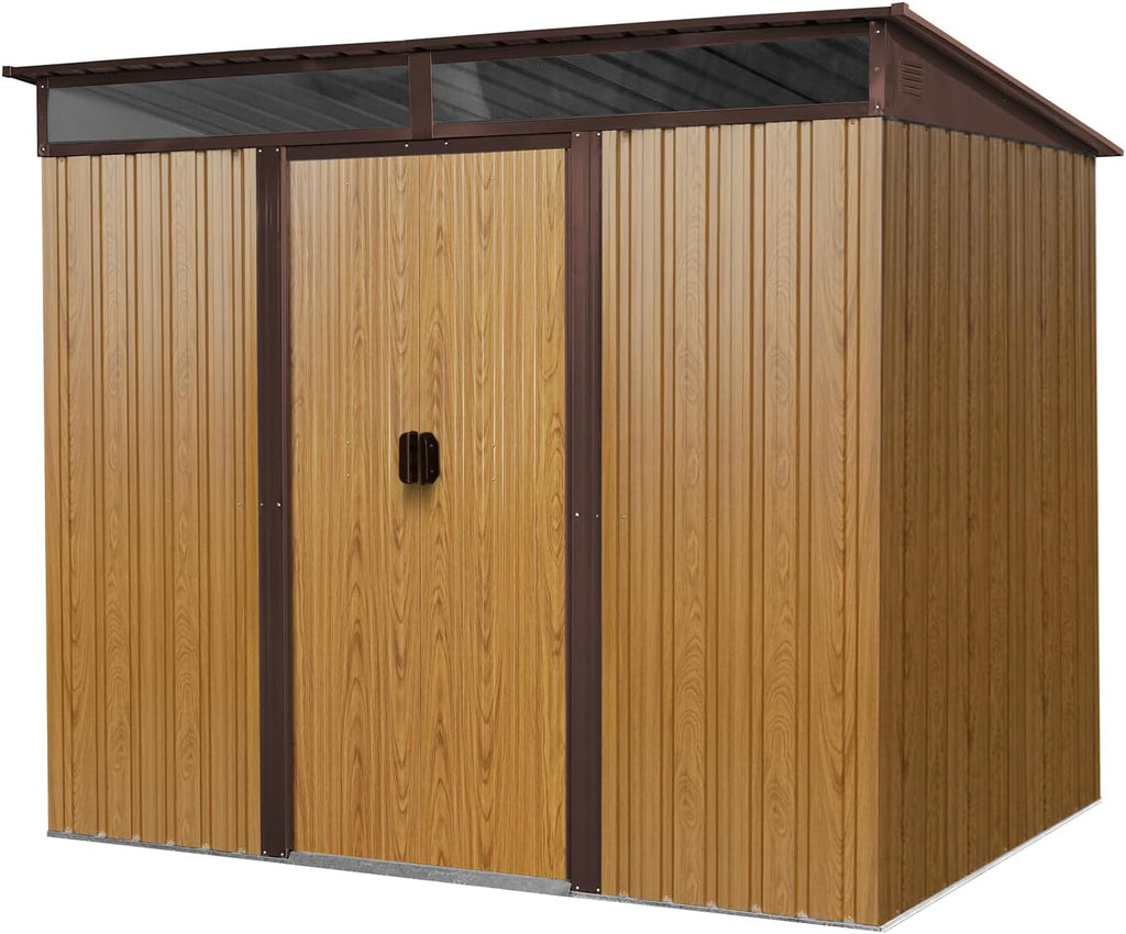 8x6 ft Outdoor Metal Storage Shed with Foundation Frame, Galvanized Steel Tool Shed with Lockable Sliding Door, Transparent Plate and Air Vent, Waterproof Garden Storage House for Backyard, Patio