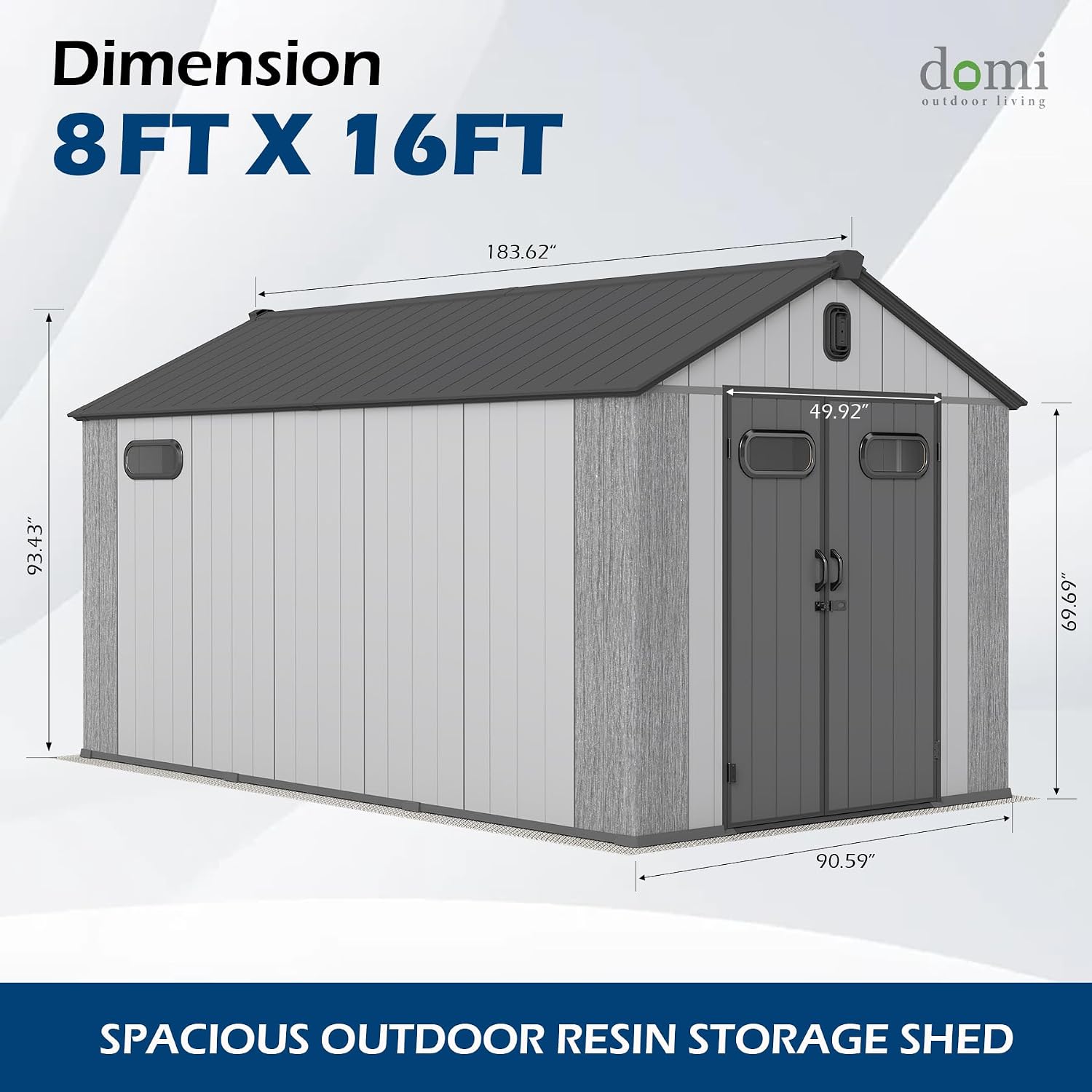 Domi 8x16Ft Resin Outdoor Storage Shed, Plastic Garden Shed with Carpet, Outside Weatherproof Storage Building for Tools, Bike, Lawn Mower, Patio, Backyard