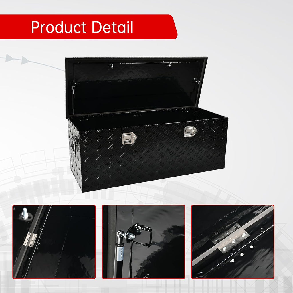 48''Inch Aluminum Truck Tool Box Truck Bed Toolbox Truck Trailer Chest Box Trailer Underbody Storage Organizer Waterproof Square Storage Organizer w/Lock & Keys Black(‎48' x19.5''x17.5'')