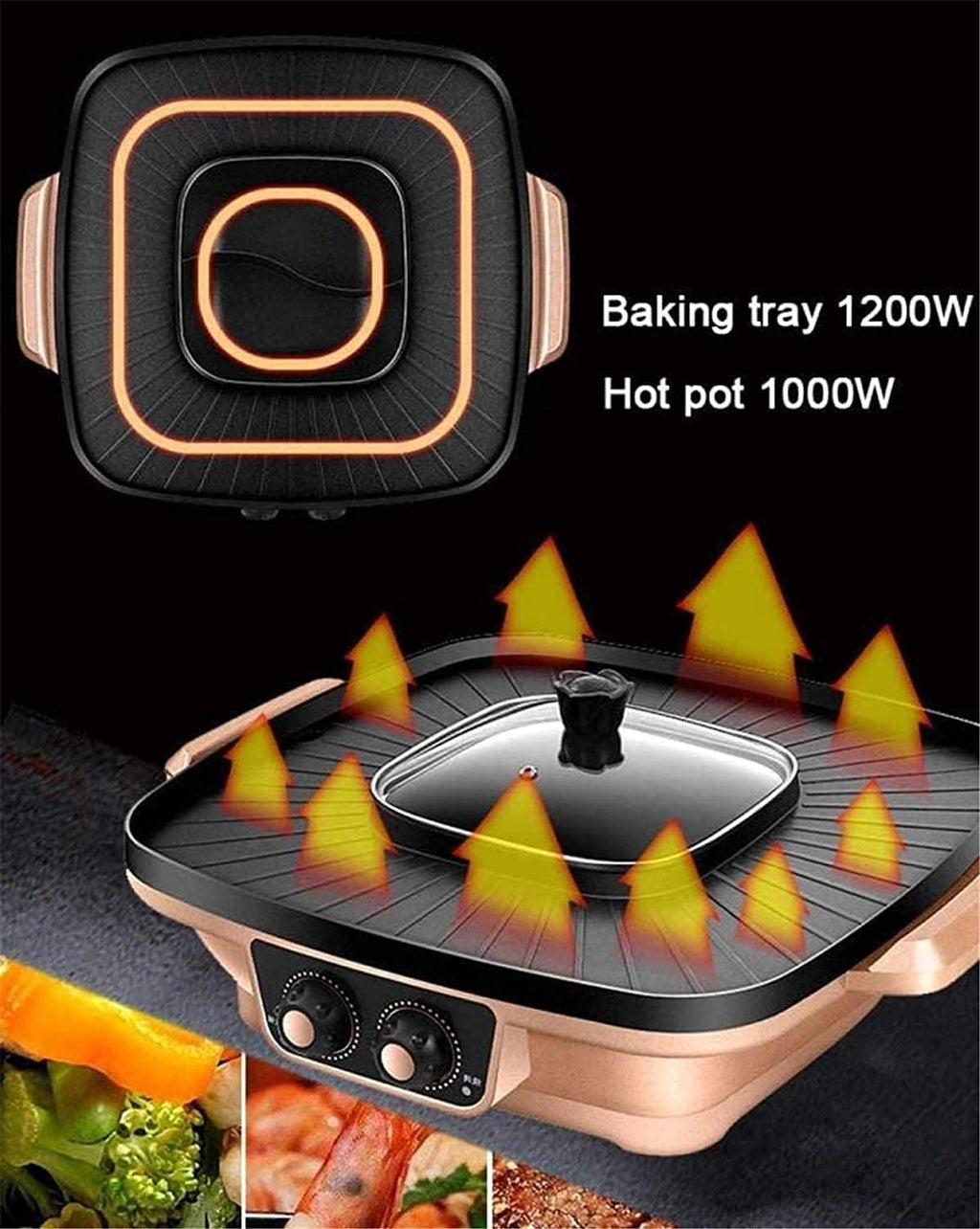 Electric BBQ Grill Indoor 1200W Electric Teppanyaki Top Grill Griddle BBQ Barbecue Camping Party Festival Cook/Frying Pan BBQ Machine