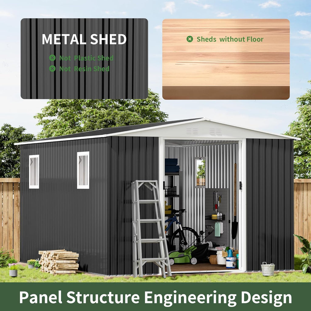 12FT x 10FT Outdoor Storage, Metal Anti-Corrosion Utility Tool House with Lockable Door & Shutter Vents，Outdoor Waterproof Garden Tool Storage Sheds