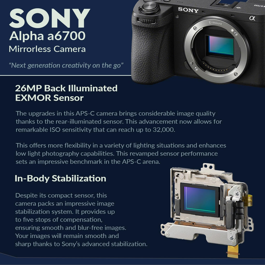 Sony Alpha a6700 Mirrorless Camera Body Bundle with 128GB SD Card, Shoulder Bag, Extra Battery, Charger, Card Reader, Sony 1 Year Limited Warranty