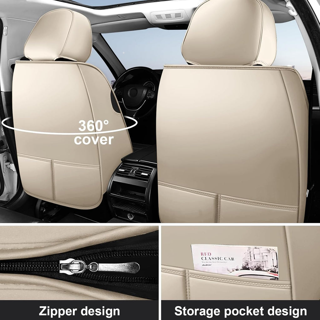 DHAEY Car Seat Covers for Volkswagen Atlas 2018-2025, Family Seat Covers, Nappa Leather, Wear-Resistant, Anti-Slip, Waterproof, 5PCS Full Set, Beige