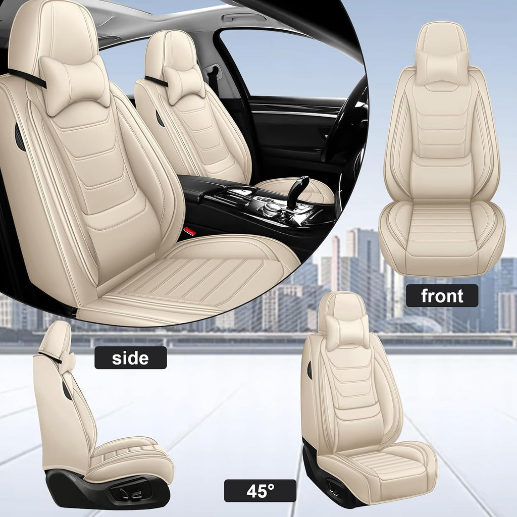 DHAEY Car Seat Covers for Kia NIRO 2017-2025, Family Seat Covers, Nappa Leather, Wear-Resistant, Anti-Slip, Waterproof, 2PCS Front with Pillows, Beige