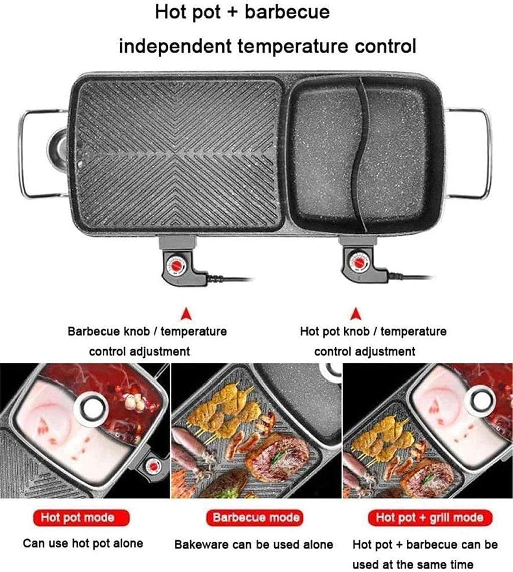 Electric BBQ Grill Indoor Portable Electric Grill, Electric Barbecue Grill Indoor Hot Pot Chafing Dish, Large Capacity Household Multifunctional Non-Stick Pan Electric Cooker for 2200W for Hom