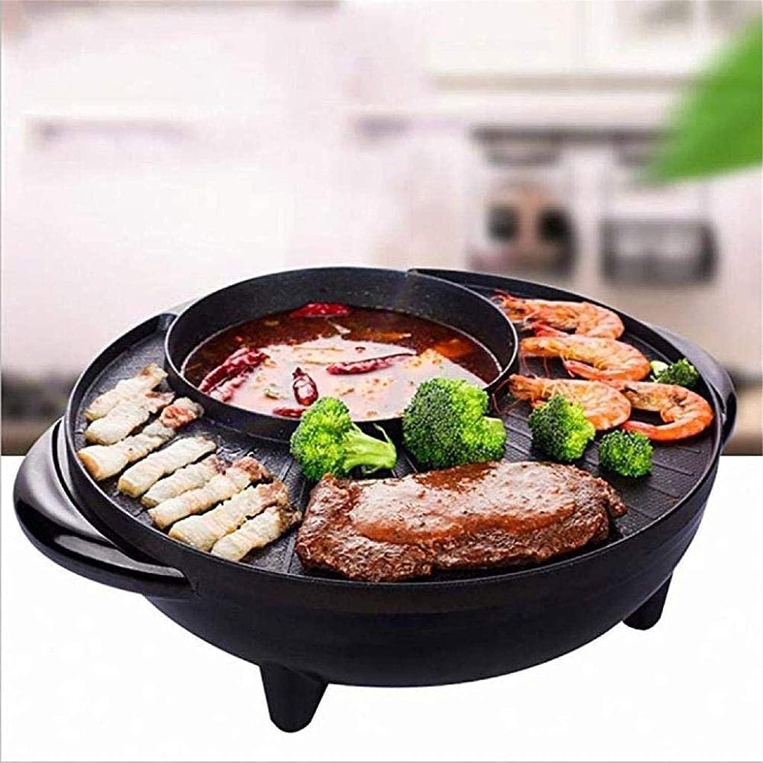Korean BBQ Grill Electric Griddle Grill Teppanyaki BBQ Hot Plate Camping, Non Stick, Adjustable Temperature Pan Multi - Purpose Pot [Energy Class A],Portable Nonstick Griddle