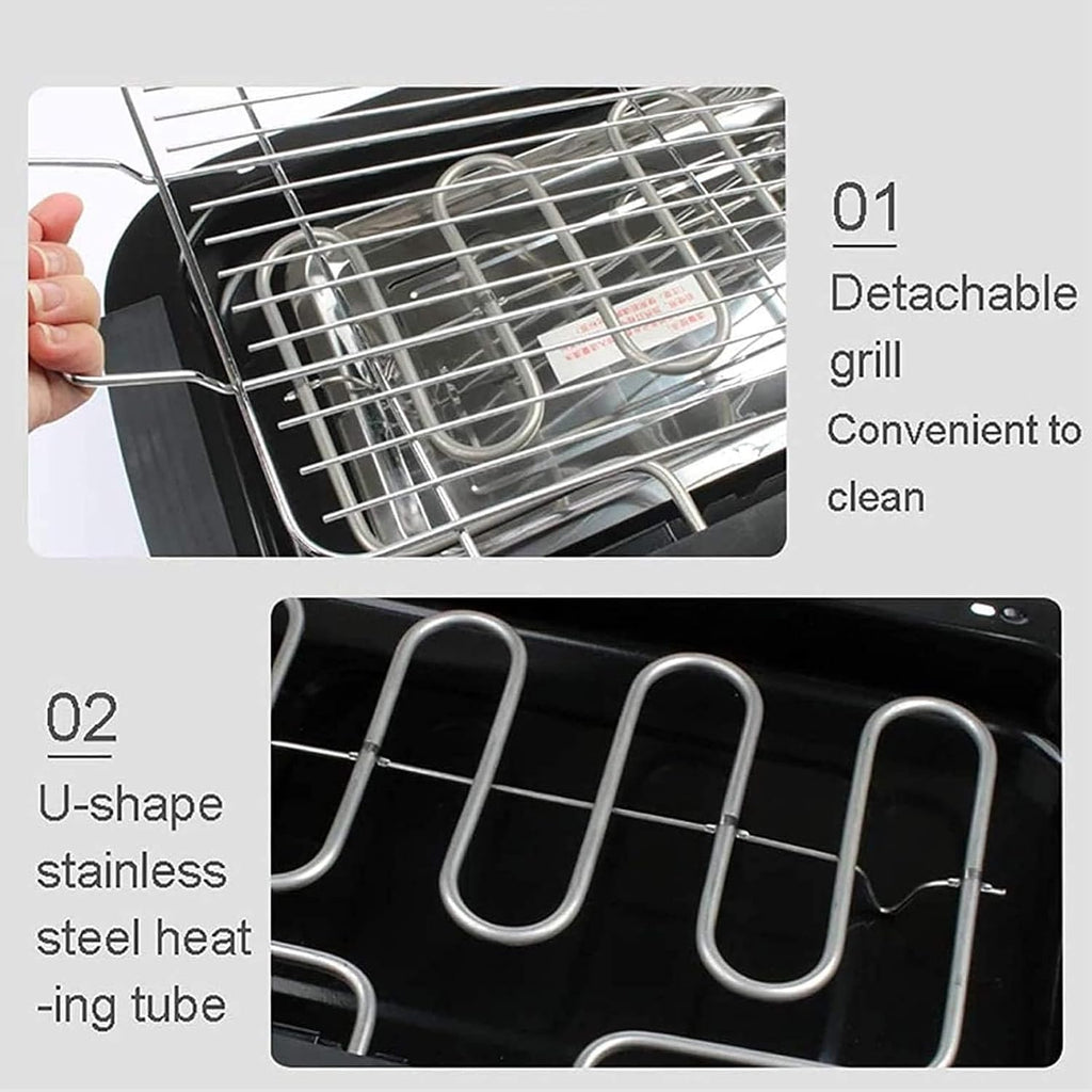 Indoor Electric Barbecue Grill, Portable Korean BBQ Griddle Stove with Rack & Removable oil Tray, Knob Control Temperature, for Household Dinner and Entertainment Party, Fit 2-5 People Use