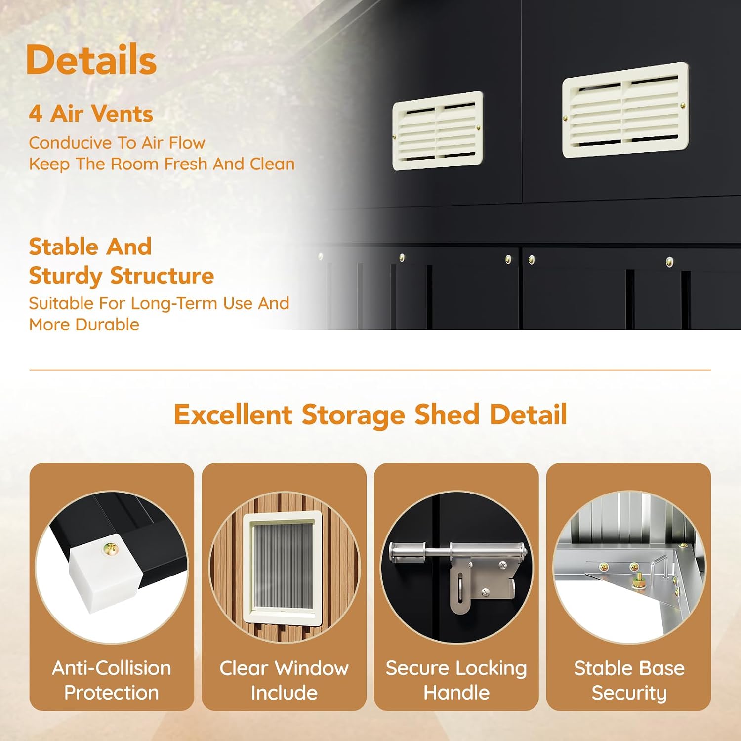 Panovue 10X12 FT Outdoor Steel Storage Shed with Lockable Doors, 2 Windows, Garden Shed Ideal for Backyard, Patio Storage,Chicken Coop(Wood Panels & Frame Floor Not Included)