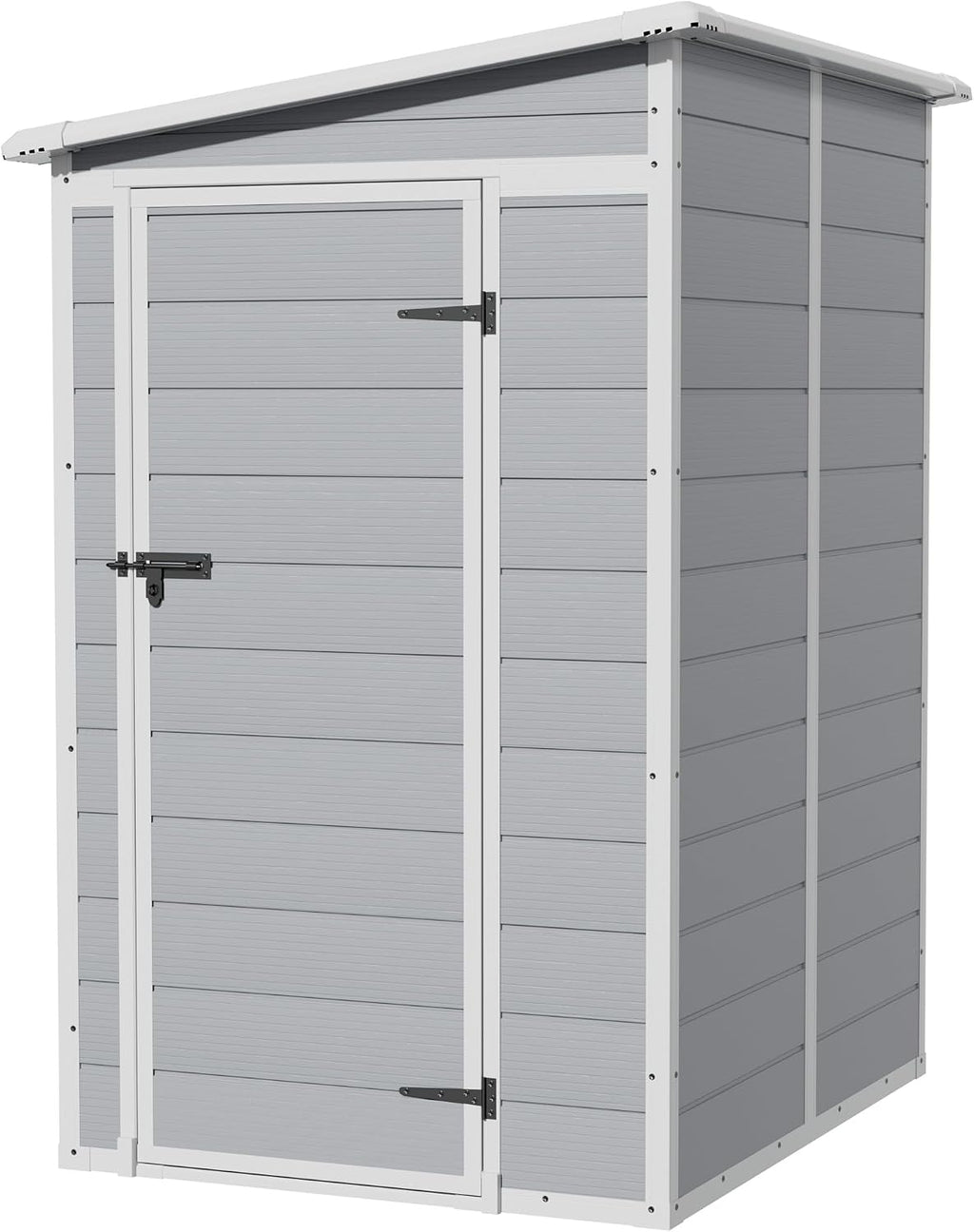 Flamaker 5 x 4 FT Outdoor Storage Shed, Garden Resin Shed with Floor & Windows, Plastic Tool Shed with Lockable Door for Backyard Patio Lawn Pool, Light Gray