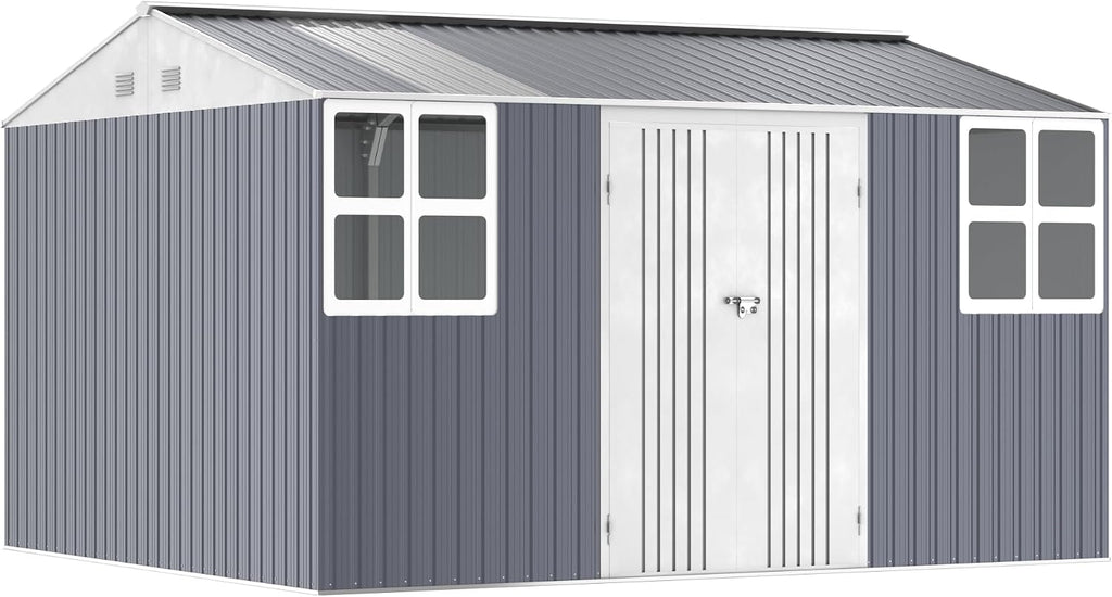 WACASA 12x10 FT Metal Shed Heavy-Duty | Military-Grade 20-Gauge Reinforced Frame with Powder Coating | 50 PSF Snow Load & 120 MPH Wind Rated | Tiny House Skylight Building