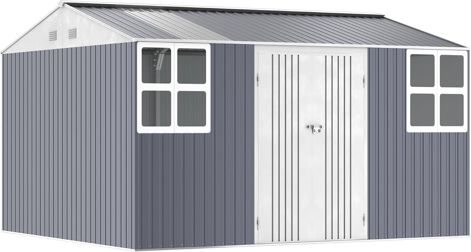 WACASA 12x10 FT Metal Shed Heavy-Duty | Military-Grade 20-Gauge Reinforced Frame with Powder Coating | 50 PSF Snow Load & 120 MPH Wind Rated | Tiny House Skylight Building
